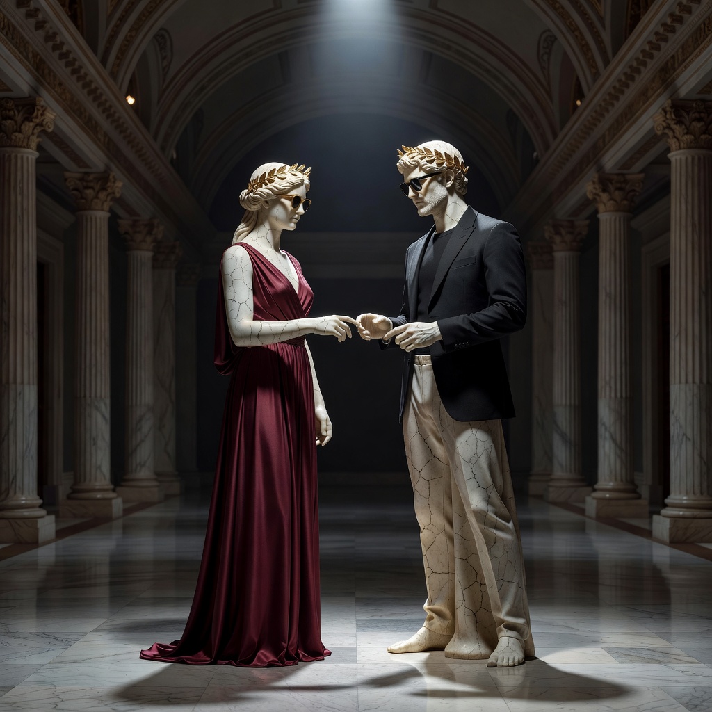 The pair side by side in a museum gallery.
