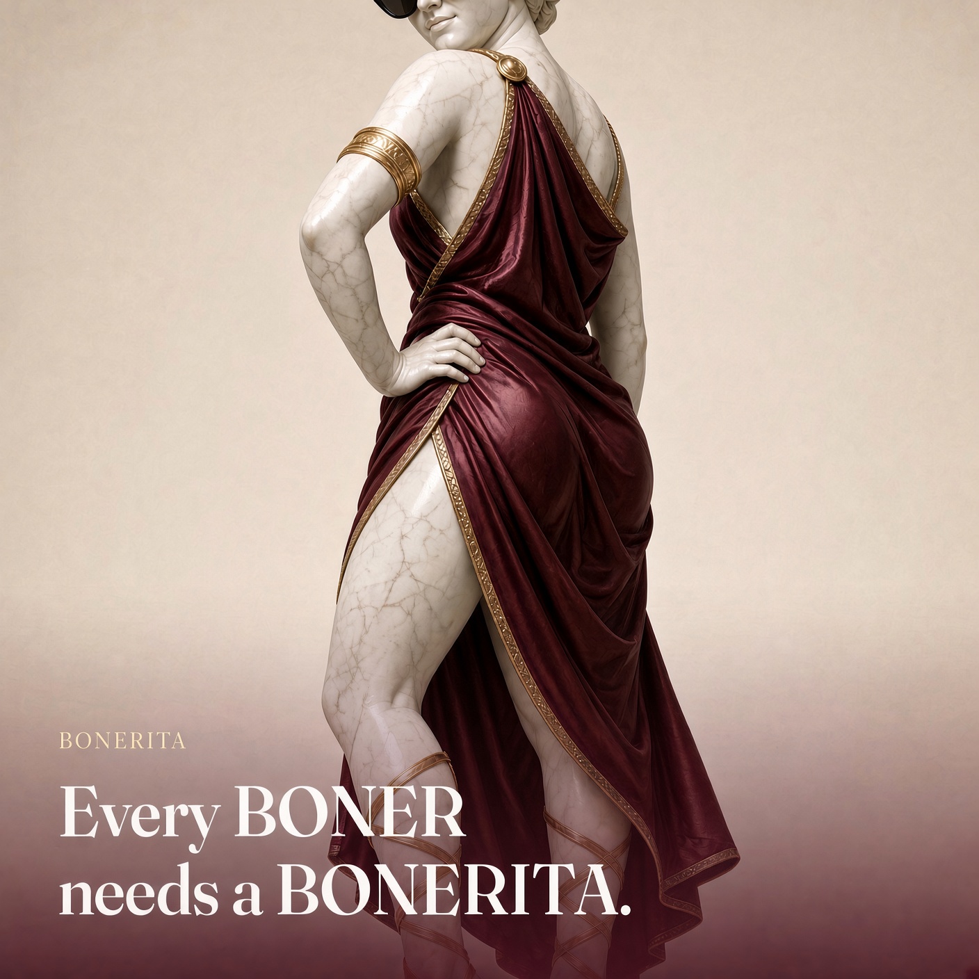 The goddess looks back. The picture says every turn needs a BONERITA.