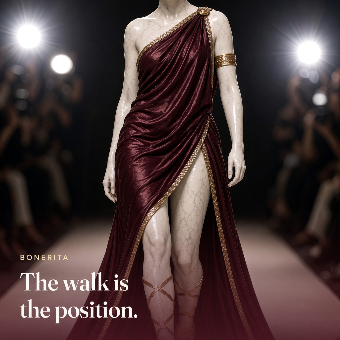 She walks a runway. The picture says the walk is the position.